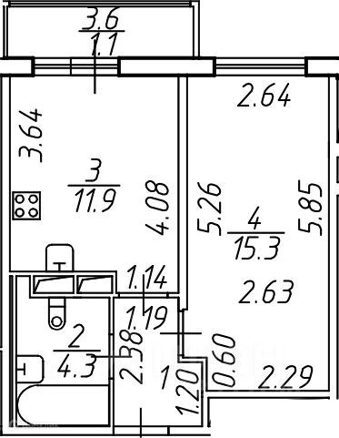 Продаётся 1-комнатная квартира, 36 м²