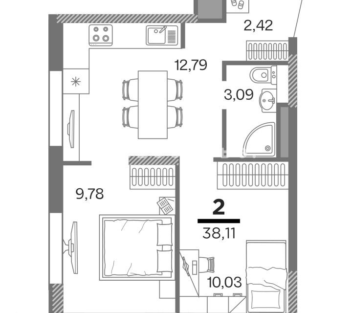 Продаётся 2-комнатная квартира, 38.11 м²