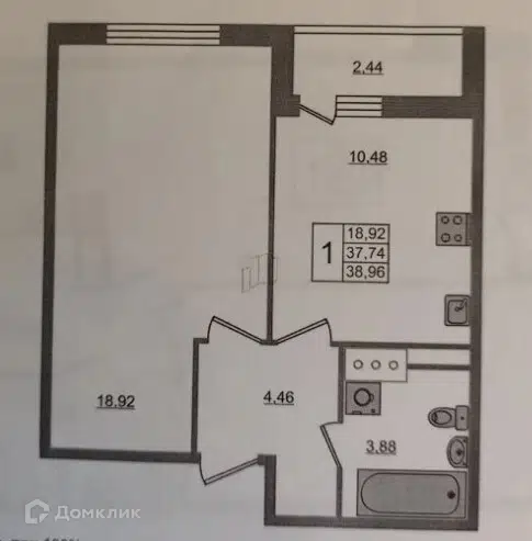 Продаётся 1-комнатная квартира, 37.6 м²