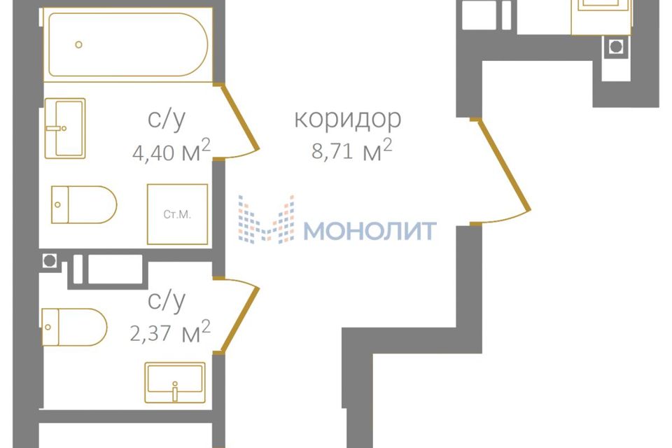 Продаётся 2-комнатная квартира, 69.17 м²