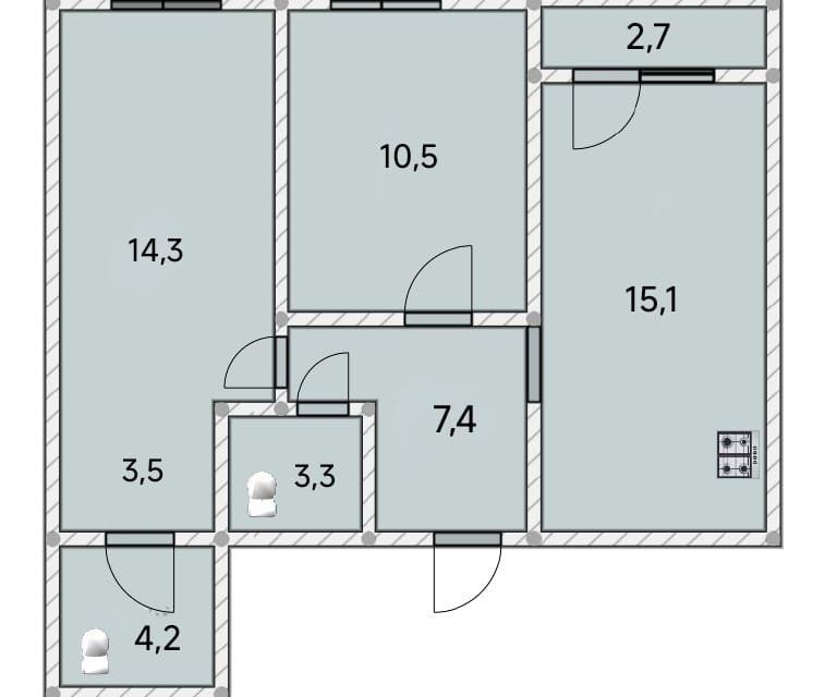 Продаётся 2-комнатная квартира, 57.9 м²