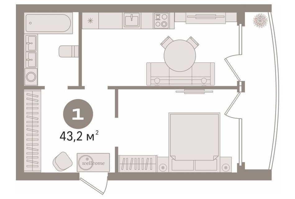 Продаётся 1-комнатная квартира, 43.2 м²