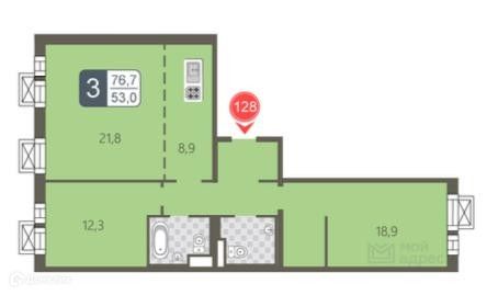 Продаётся 3-комнатная квартира, 77 м²