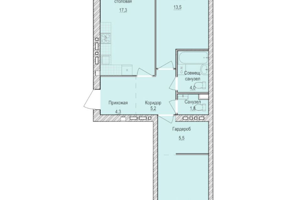 Продаётся 2-комнатная квартира, 64.2 м²
