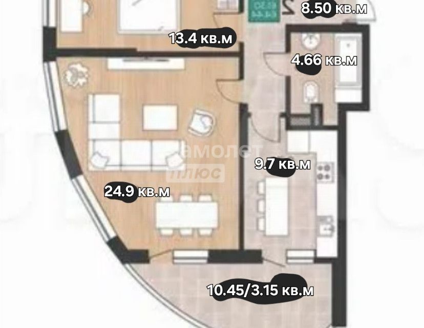 Продаётся 2-комнатная квартира, 60.6 м²