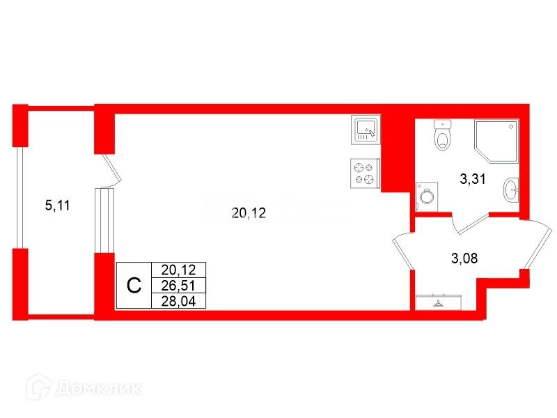 Продаётся студия, 26.4 м²