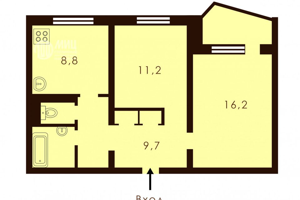Продаётся 2-комнатная квартира, 52 м²