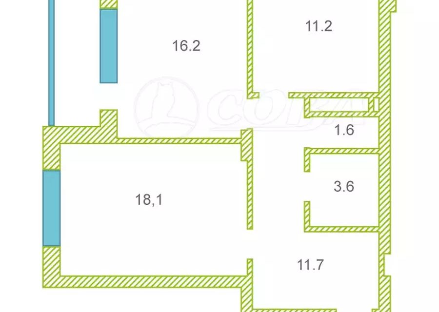 Продаётся 2-комнатная квартира, 62.4 м²