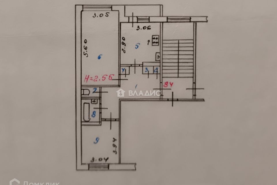 Продаётся 2-комнатная квартира, 52.8 м²