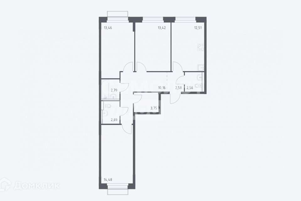 Продаётся 3-комнатная квартира, 78.56 м²