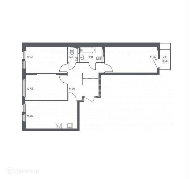 Продаётся 3-комнатная квартира, 76.72 м²