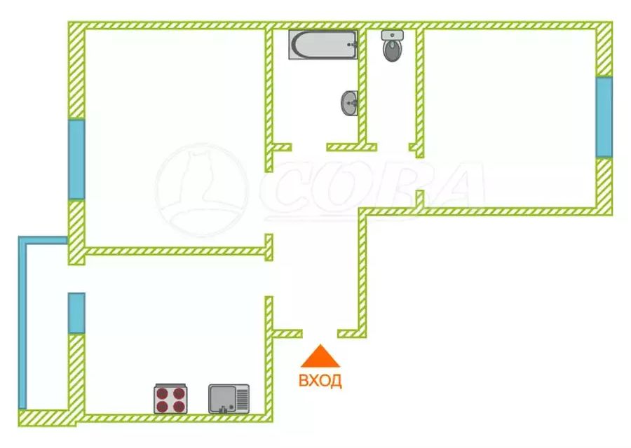 Продаётся 2-комнатная квартира, 55 м²