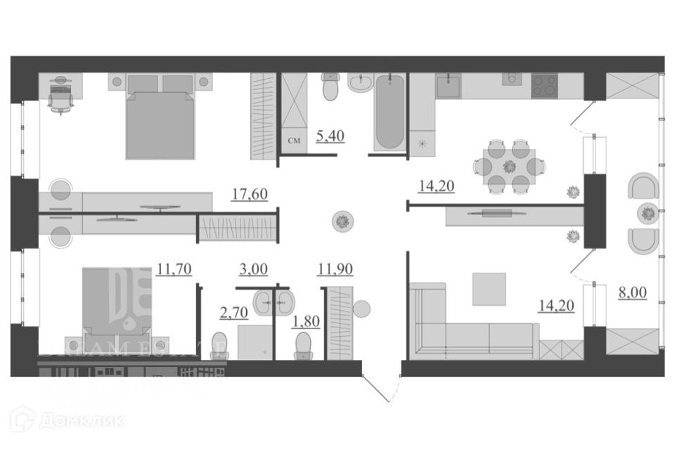 Продаётся 3-комнатная квартира, 90.5 м²