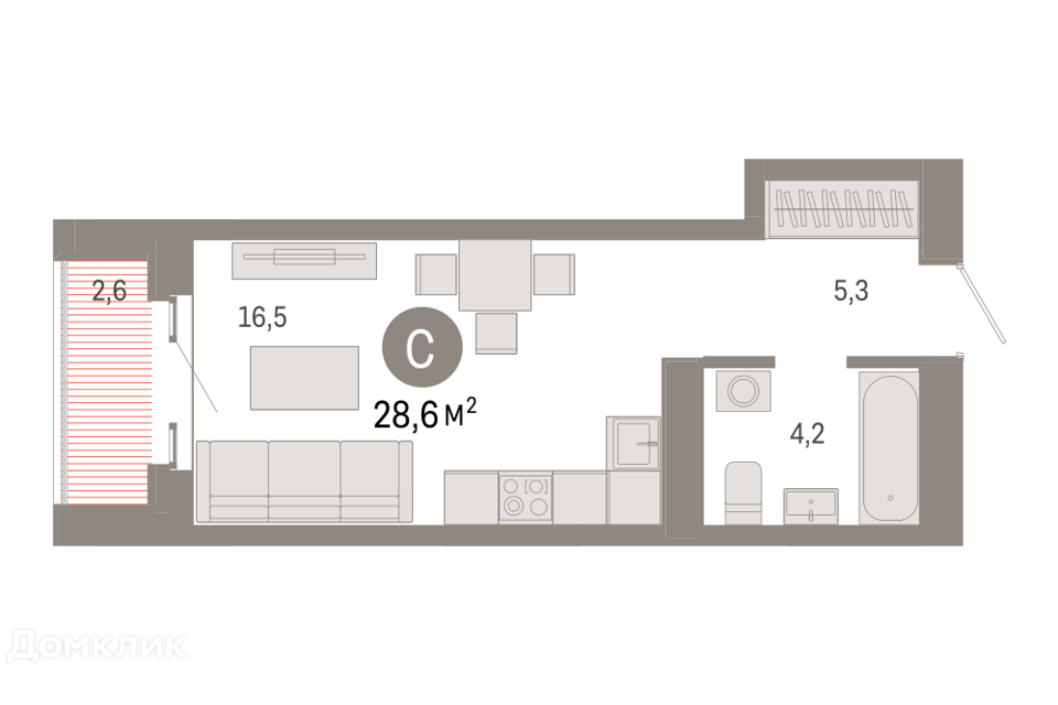 Продаётся студия, 28.6 м²