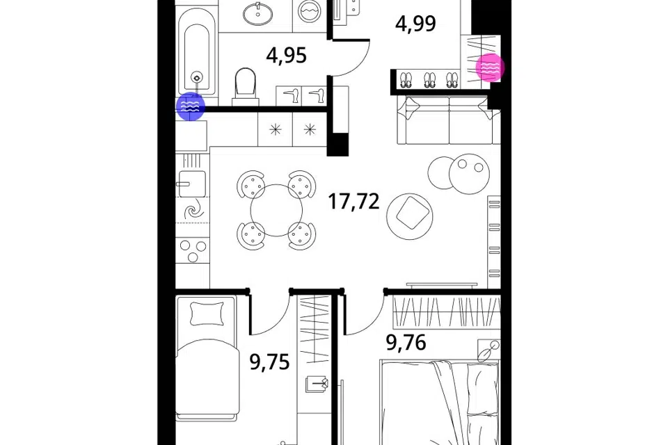 Продаётся 1-комнатная квартира, 49.3 м²