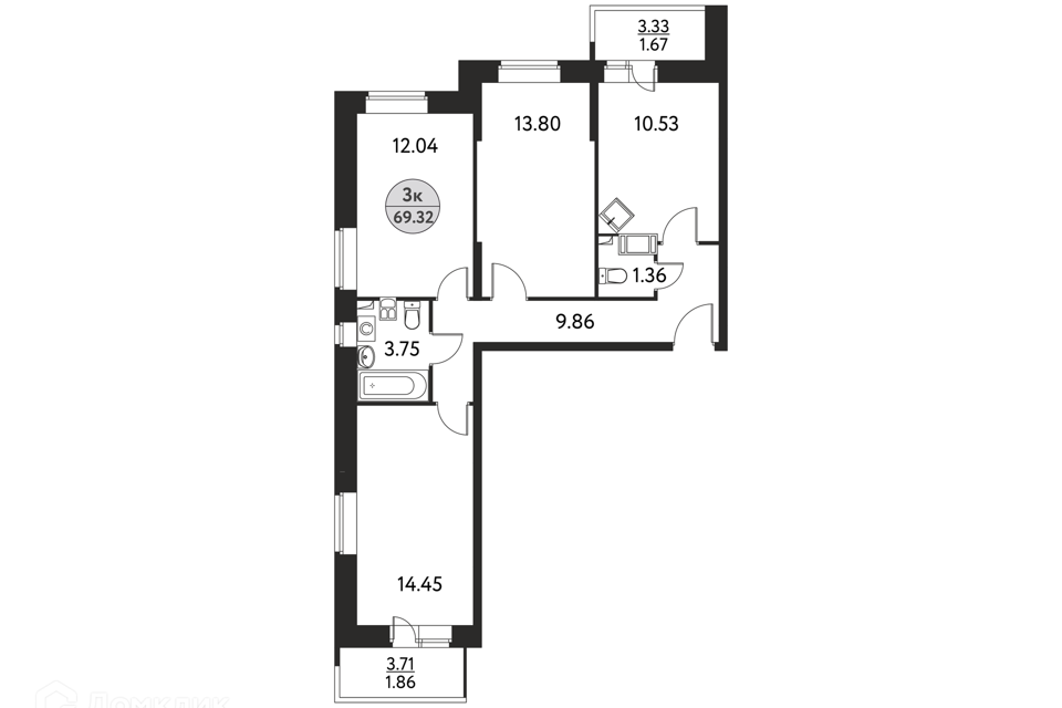 Продаётся 3-комнатная квартира, 71.2 м²