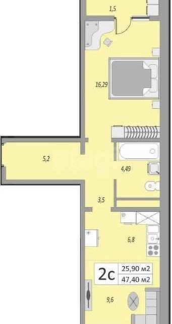 Продаётся 1-комнатная квартира, 47.4 м²