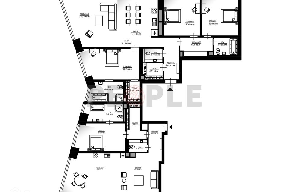 Продаётся 5-комнатная квартира, 213.7 м²