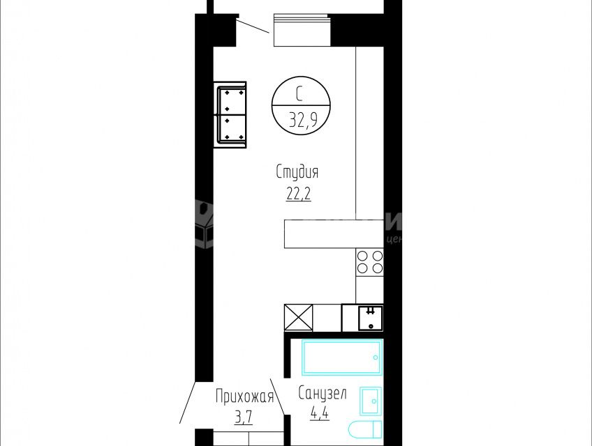 Продаётся студия, 30 м²