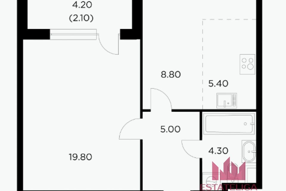 Продаётся 2-комнатная квартира, 45.4 м²