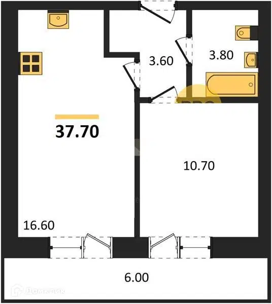 Продаётся 1-комнатная квартира, 38.75 м²