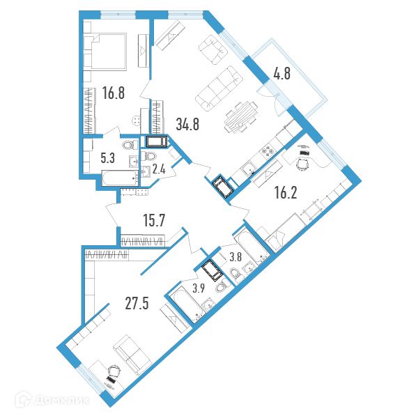 Продаётся 3-комнатная квартира, 127.8 м²