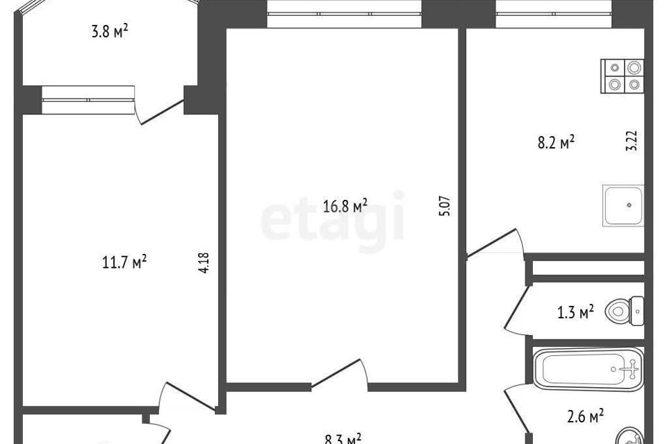 Продаётся 2-комнатная квартира, 53 м²