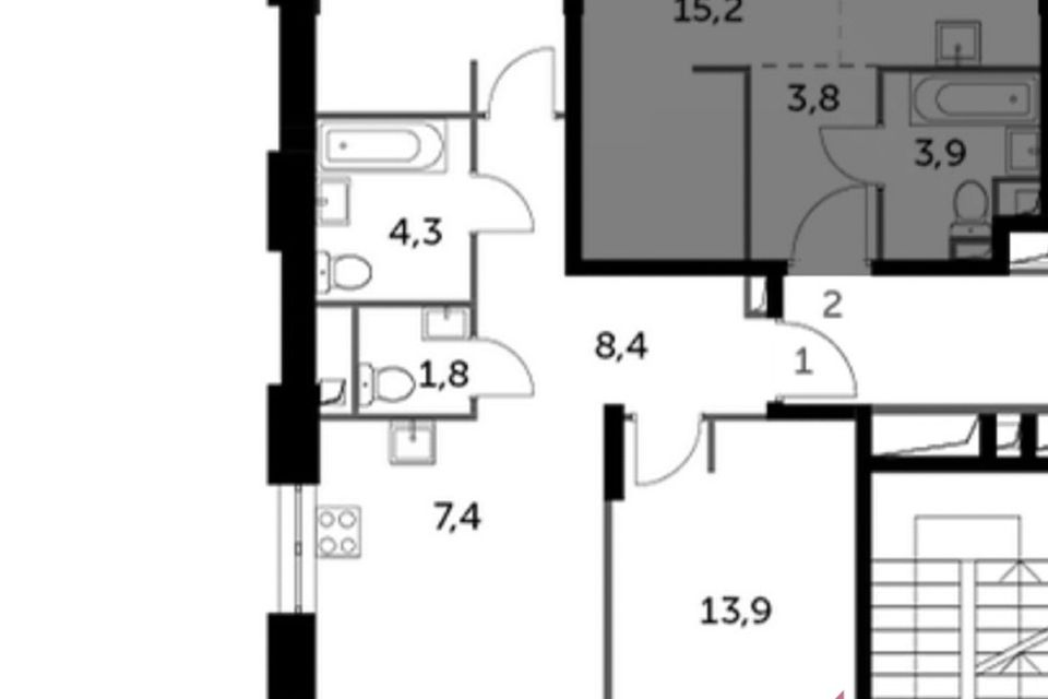 Продаётся 2-комнатная квартира, 66.3 м²