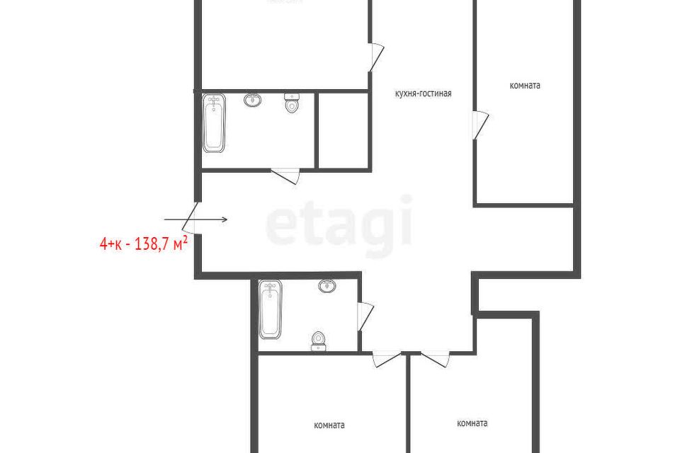 Продаётся 4-комнатная квартира, 138.7 м²