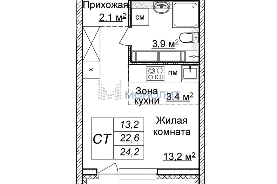 Продаётся студия, 24.2 м²