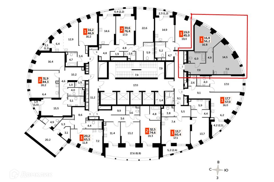 Продаётся 2-комнатная квартира, 56.2 м²