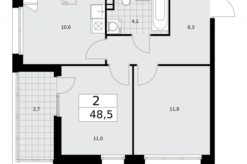 Продаётся 2-комнатная квартира, 48.5 м²