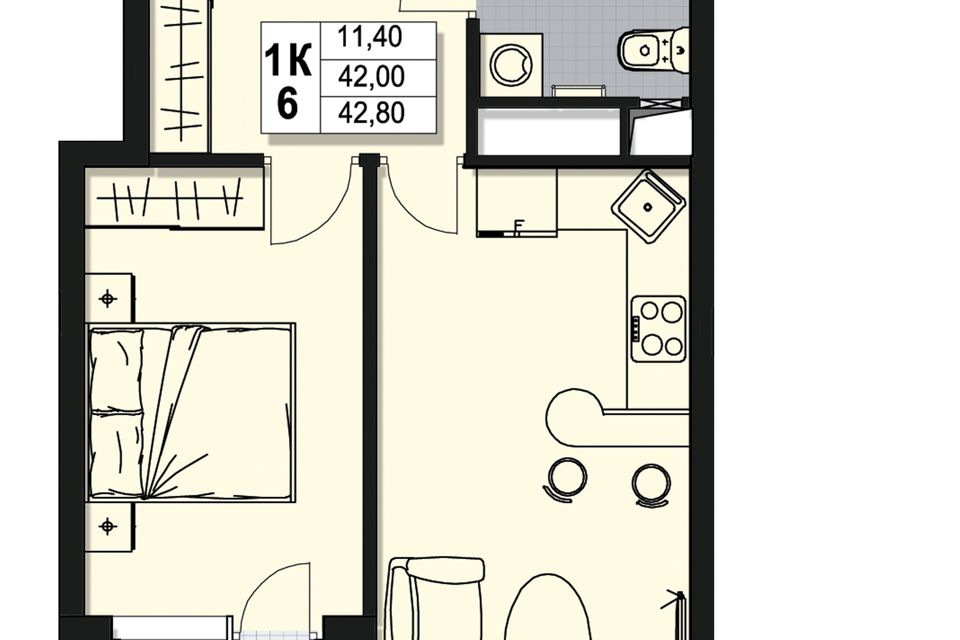 Продаётся 1-комнатная квартира, 42 м²