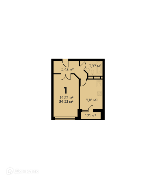 Продаётся 1-комнатная квартира, 32.9 м²