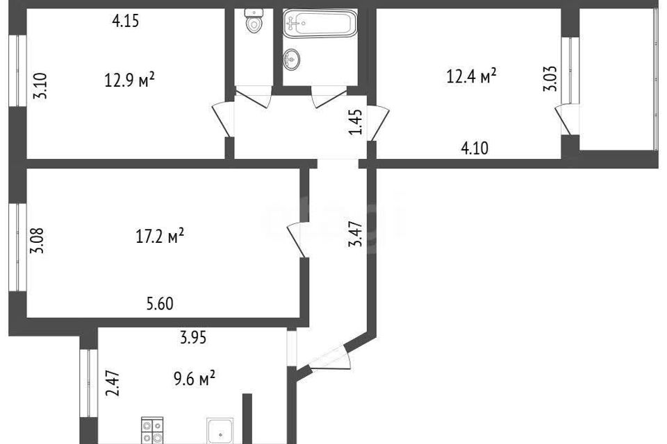 Продаётся 3-комнатная квартира, 65.7 м²