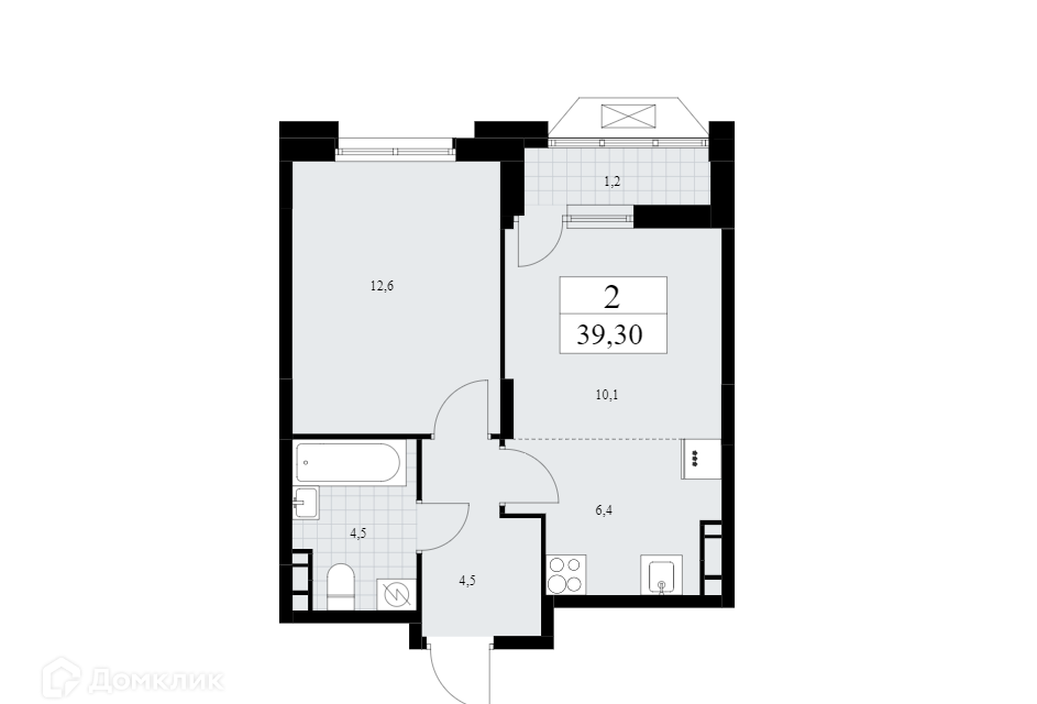 Продаётся 2-комнатная квартира, 39.3 м²