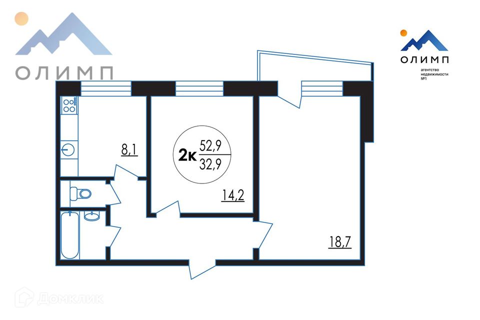 Продаётся 2-комнатная квартира, 53 м²