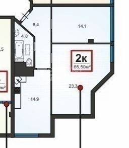 Продаётся 2-комнатная квартира, 66.1 м²