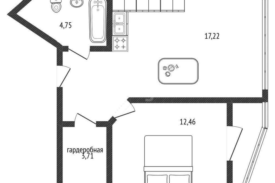 Продаётся 1-комнатная квартира, 39.6 м²