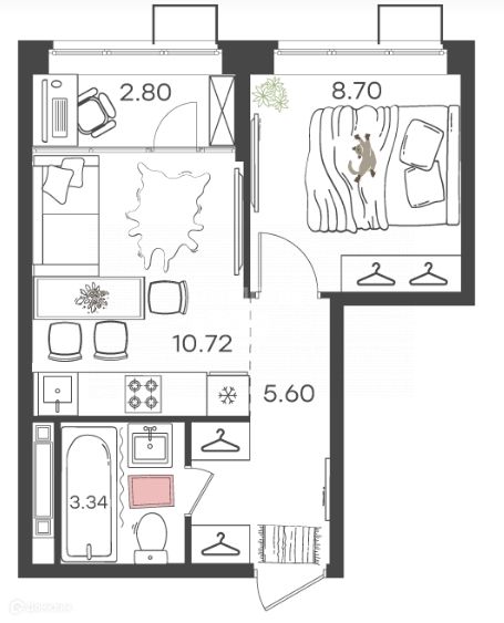 Продаётся 1-комнатная квартира, 31.16 м²