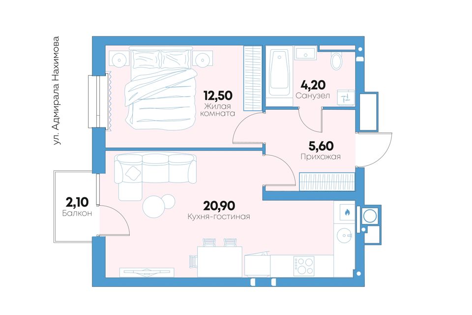 Продаётся 1-комнатная квартира, 45.3 м²