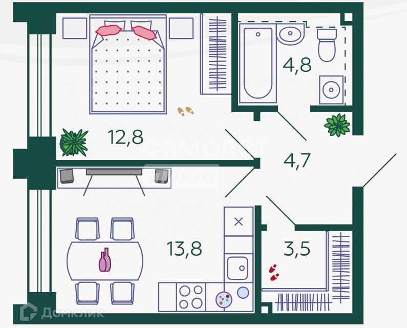 Продаётся 2-комнатная квартира, 39.6 м²