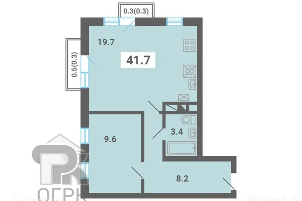Продаётся 1-комнатная квартира, 41.7 м²