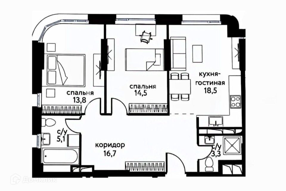Продаётся 2-комнатная квартира, 71 м²