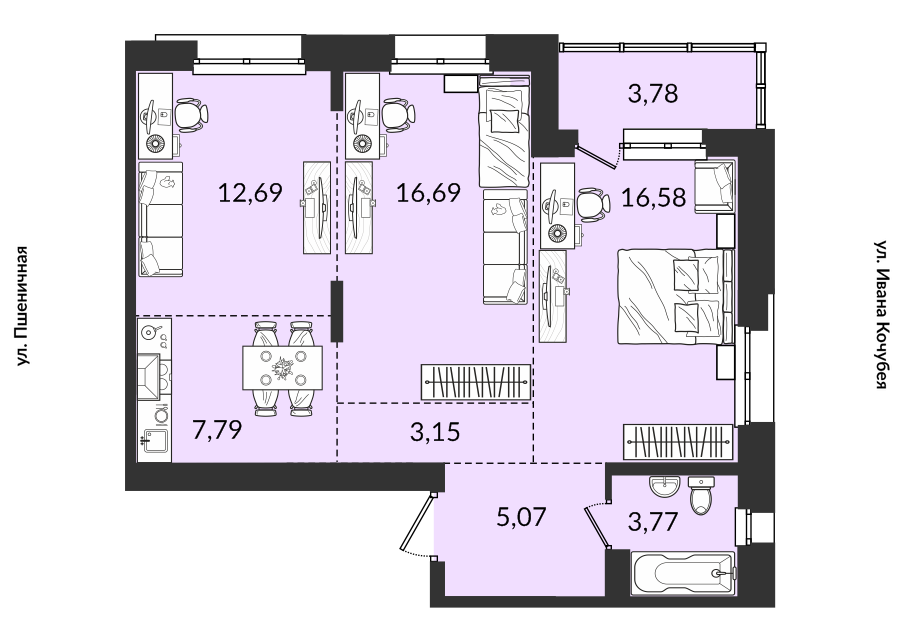 Продаётся 3-комнатная квартира, 69.52 м²