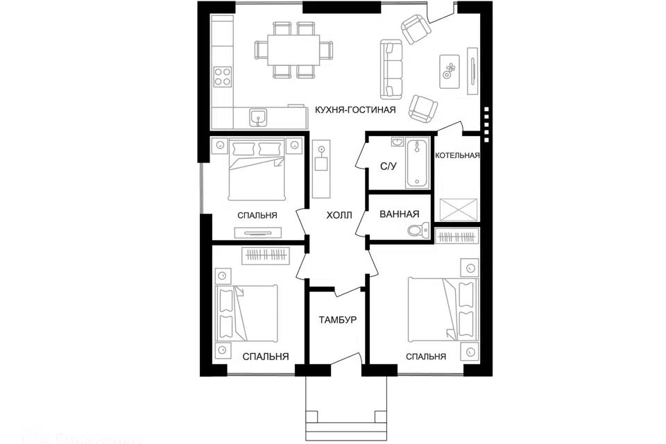 Продаётся 1-этажный дом, 105 м²