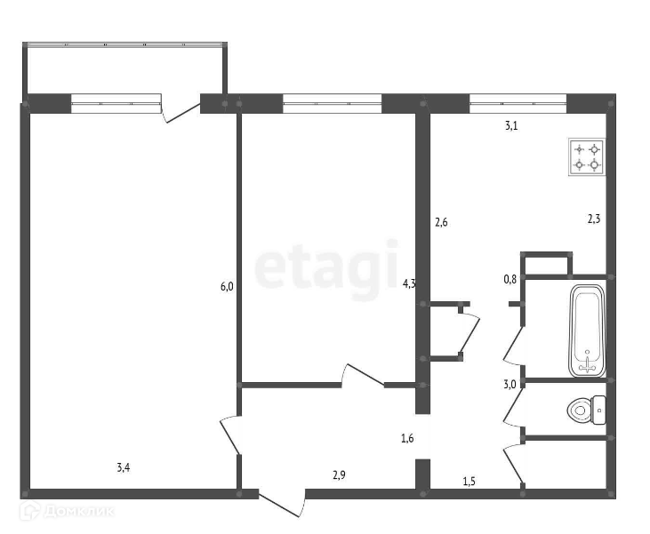 Продаётся 2-комнатная квартира, 44.6 м²