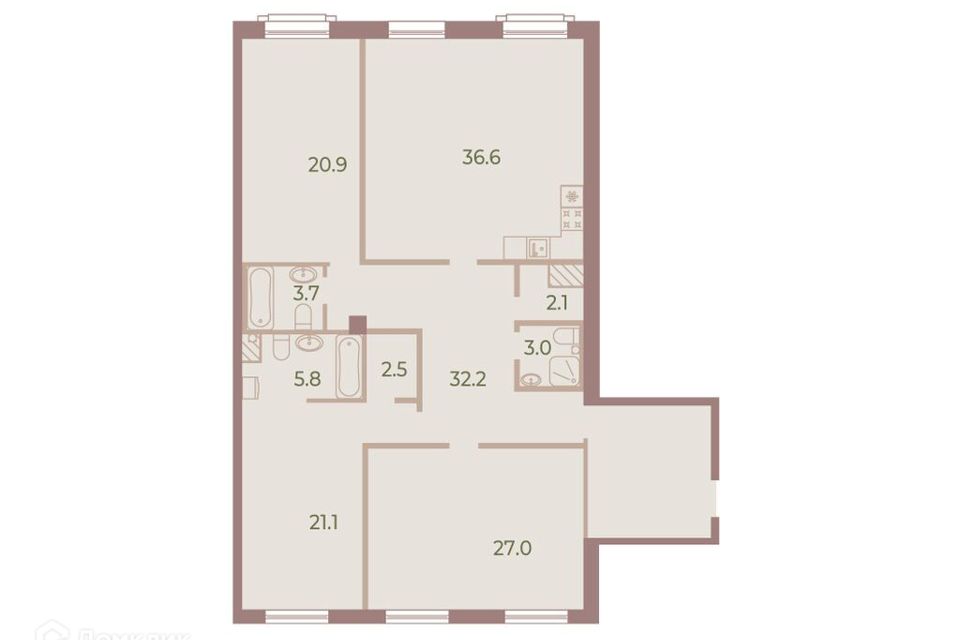 Продаётся 3-комнатная квартира, 155.7 м²