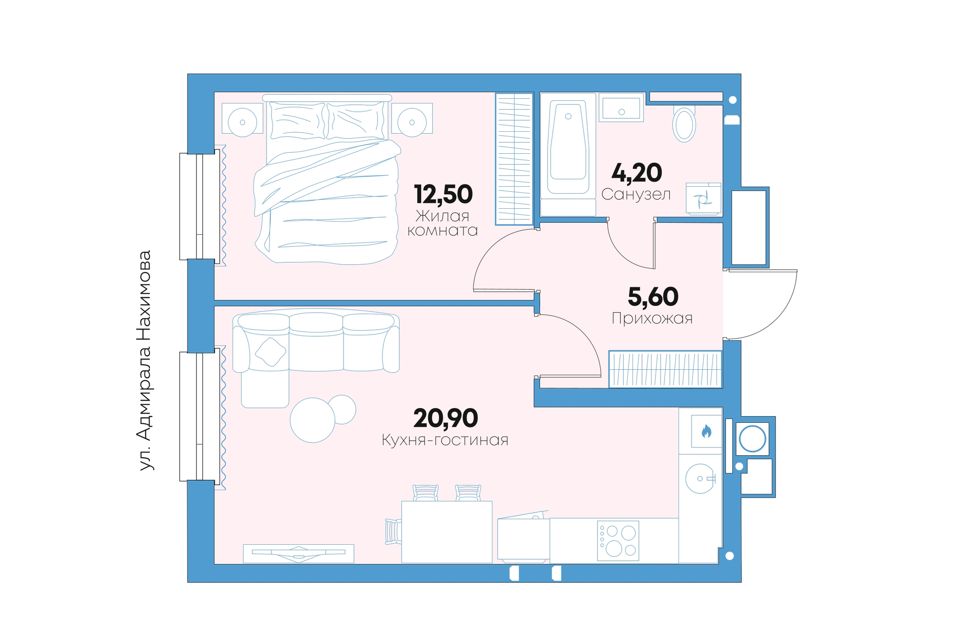 Продаётся 1-комнатная квартира, 43.2 м²