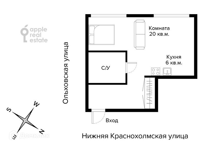 Сдаётся студия, 34 м²